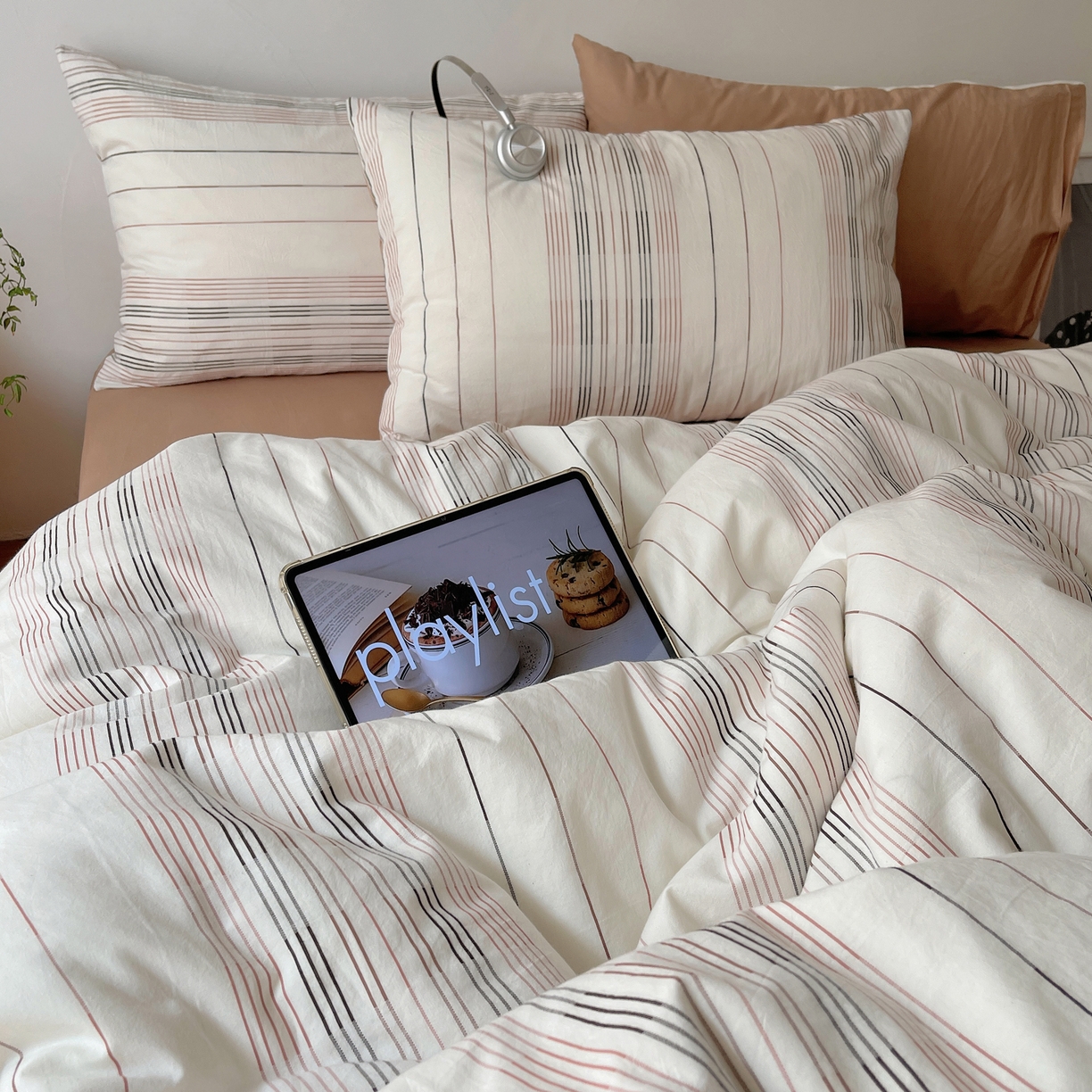 91家纺网 家纺一手货源 找家纺 简宜家居（朝初家纺） 2026新款全棉色织小提花简纹系列四件套 简纹-咖