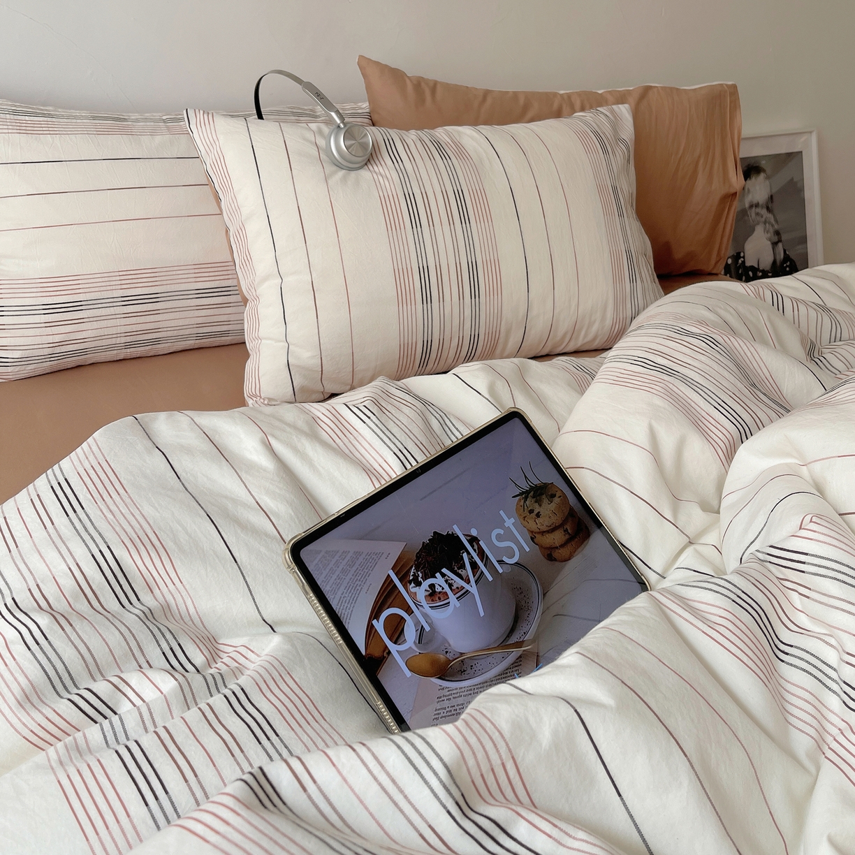 91家纺网 家纺一手货源 找家纺 简宜家居（朝初家纺） 2026新款全棉色织小提花简纹系列四件套 简纹-咖