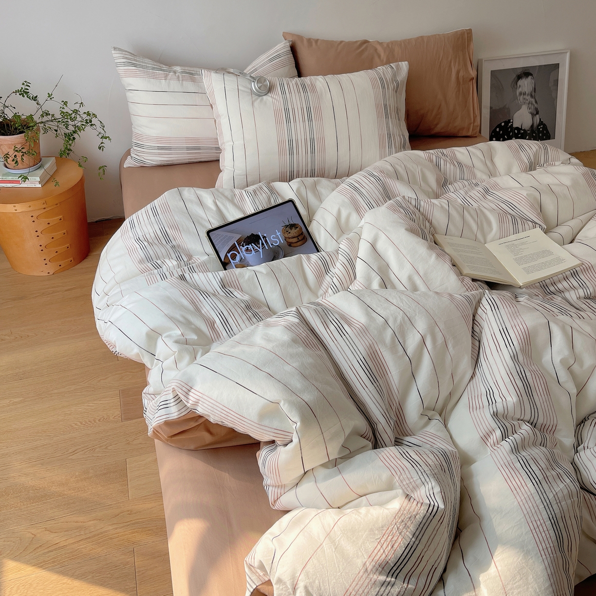 91家纺网 家纺一手货源 找家纺 简宜家居（朝初家纺） 2026新款全棉色织小提花简纹系列四件套 简纹-咖