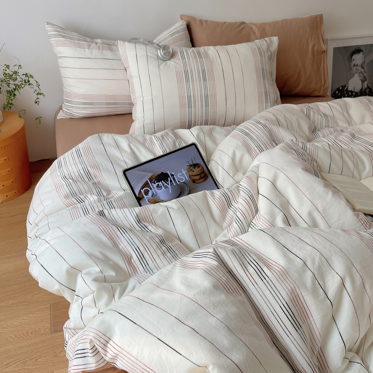 91家纺网 家纺一手货源 找家纺 简宜家居（朝初家纺） 2026新款全棉色织小提花简纹系列四件套 简纹-咖