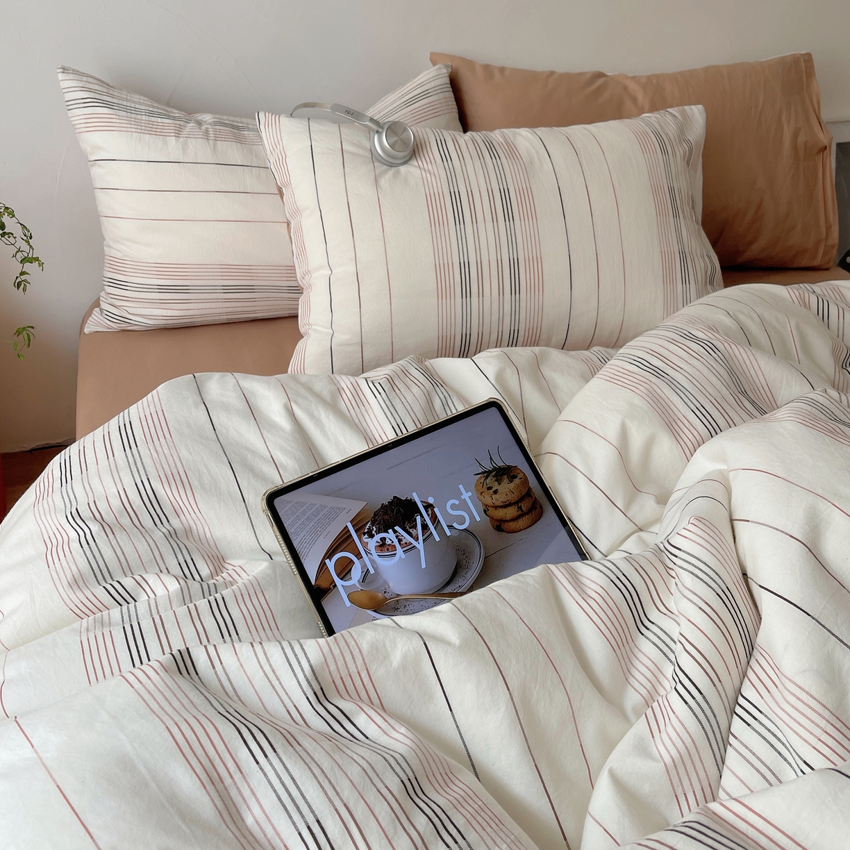 91家纺网 家纺一手货源 找家纺 简宜家居（朝初家纺） 2026新款全棉色织小提花简纹系列四件套 简纹-咖