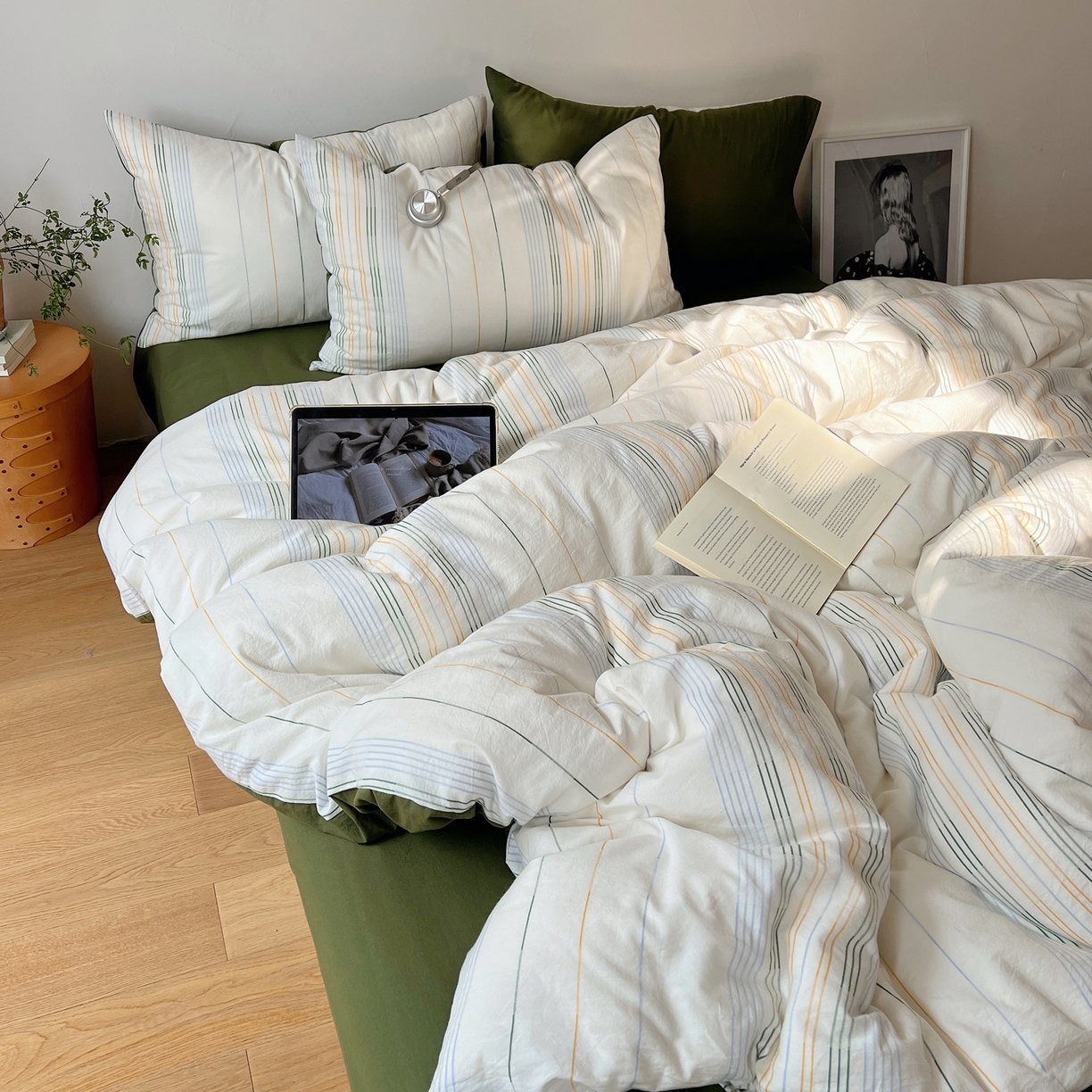 简宜家居（朝初家纺） 2026新款全棉色织小提花简纹系列四件套 简纹-墨绿