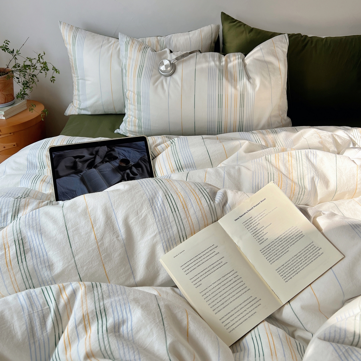 91家纺网 家纺一手货源 找家纺 简宜家居（朝初家纺） 2026新款全棉色织小提花简纹系列四件套 简纹-墨绿