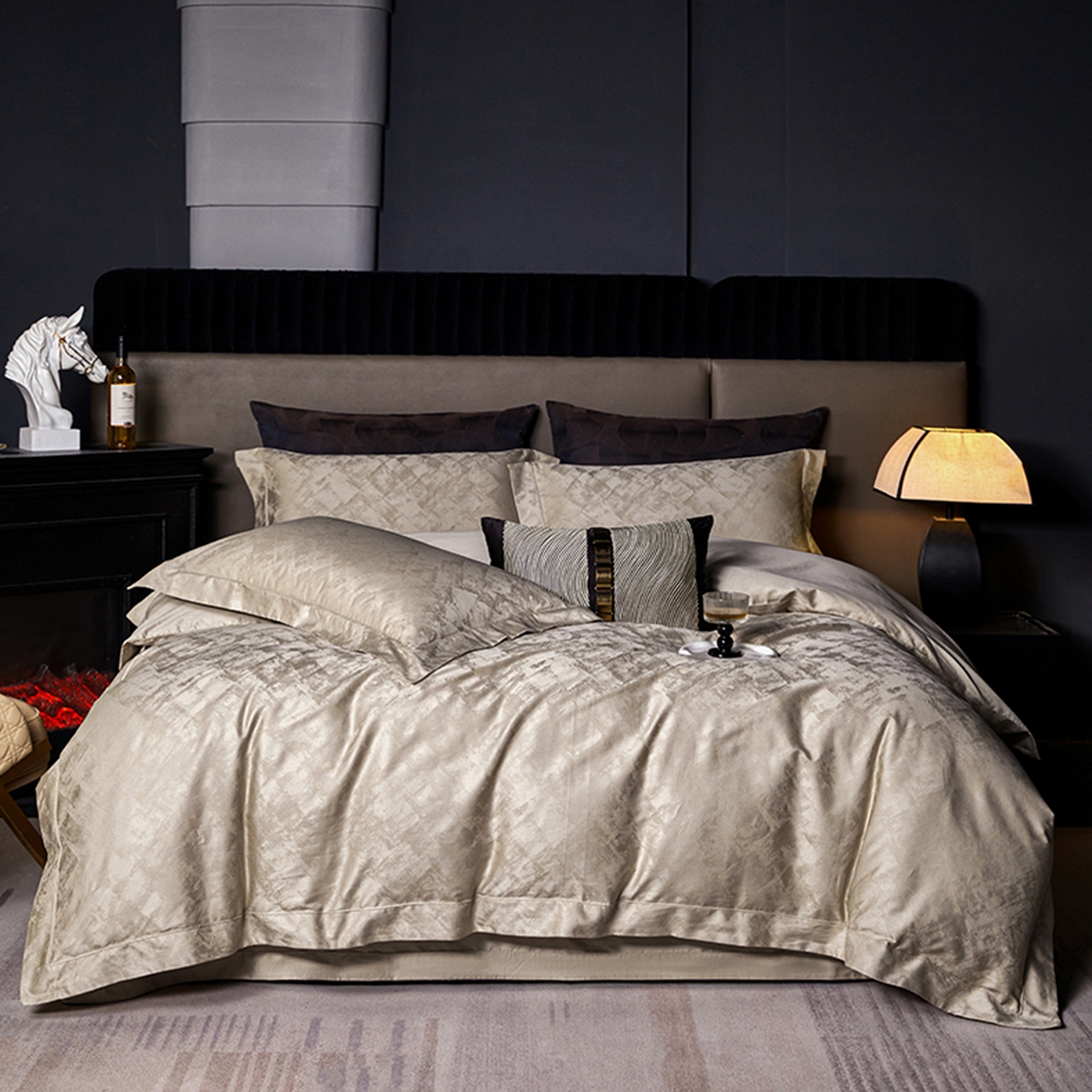 金纱玉纺家纺 2025新款全棉提花工艺四件套 安吉拉-米咖