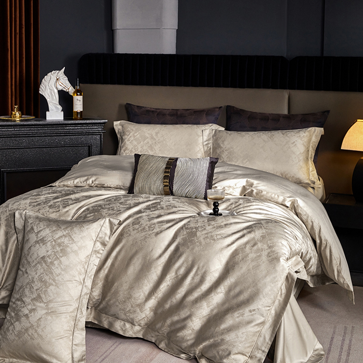 91家纺网 家纺一手货源 找家纺 金纱玉纺家纺 2025新款全棉提花工艺四件套 安吉拉-米咖