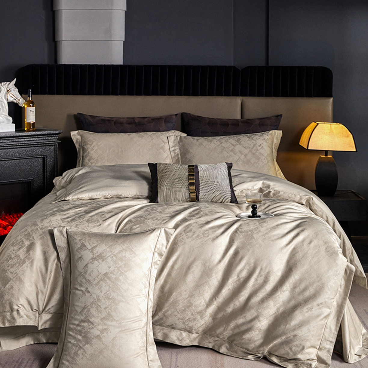 91家纺网 家纺一手货源 找家纺 金纱玉纺家纺 2025新款全棉提花工艺四件套 安吉拉-米咖