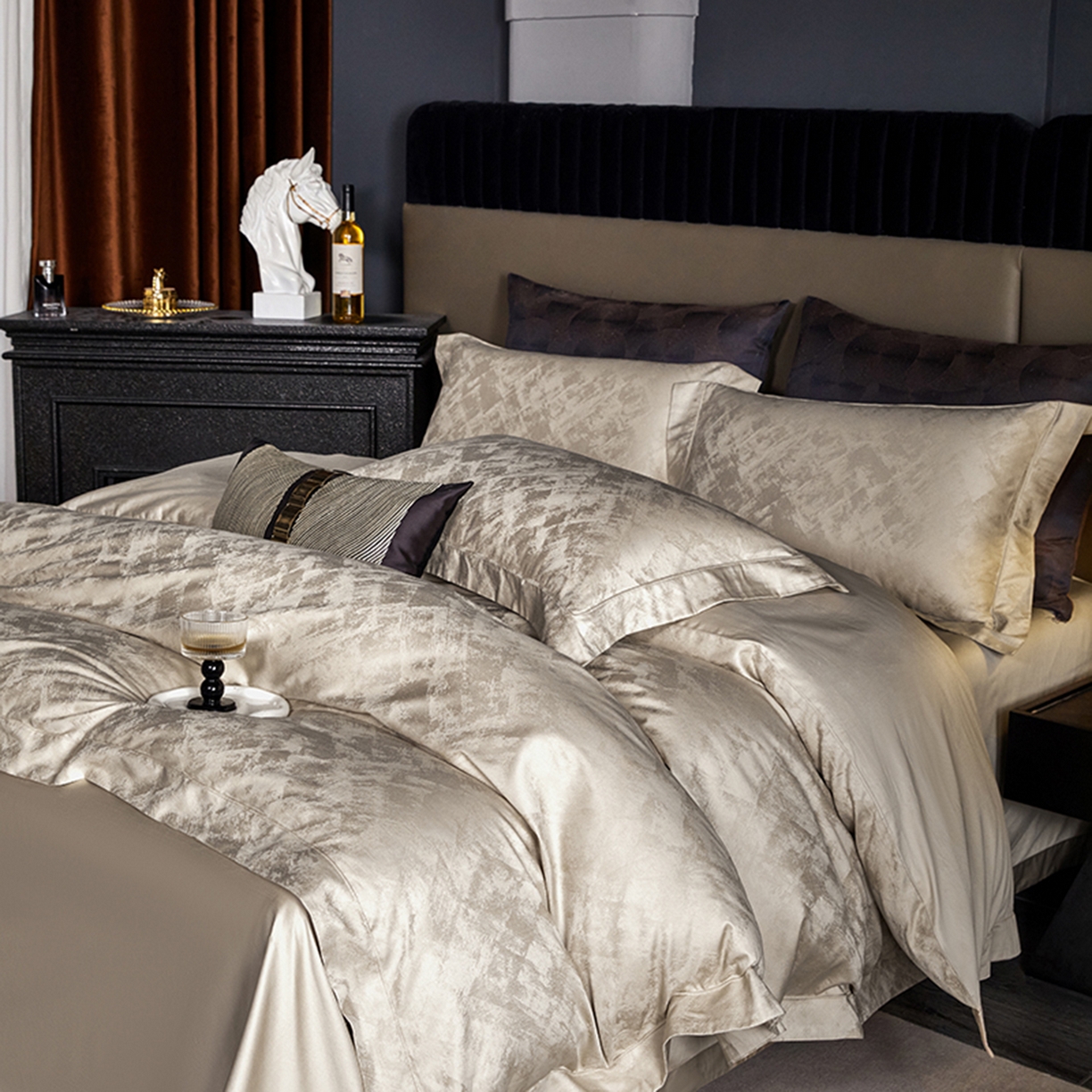 91家纺网 家纺一手货源 找家纺 金纱玉纺家纺 2025新款全棉提花工艺四件套 安吉拉-米咖