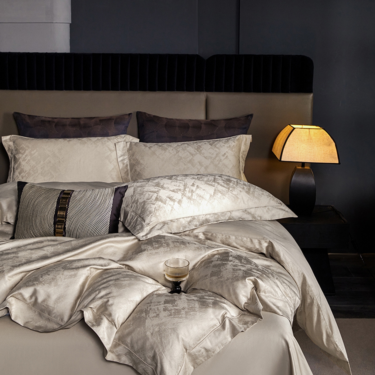 91家纺网 家纺一手货源 找家纺 金纱玉纺家纺 2025新款全棉提花工艺四件套 安吉拉-米咖