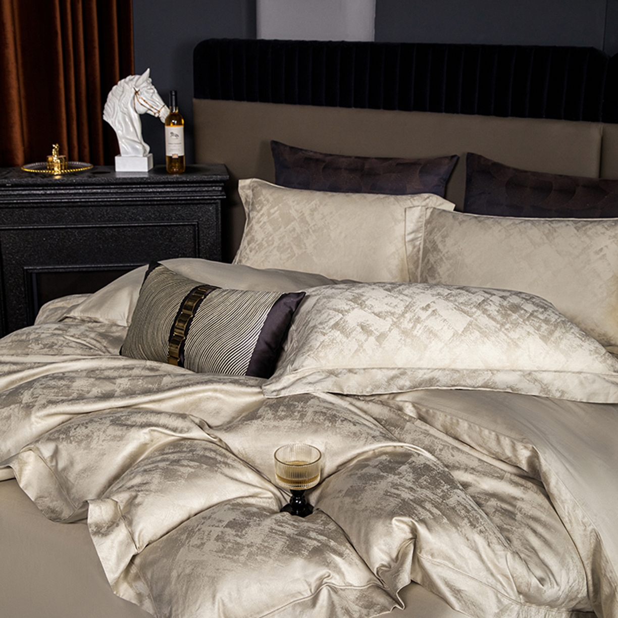 91家纺网 家纺一手货源 找家纺 金纱玉纺家纺 2025新款全棉提花工艺四件套 安吉拉-米咖