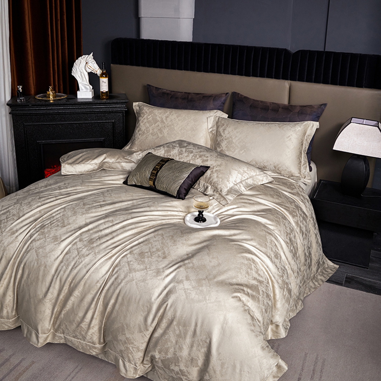 91家纺网 家纺一手货源 找家纺 金纱玉纺家纺 2025新款全棉提花工艺四件套 安吉拉-米咖