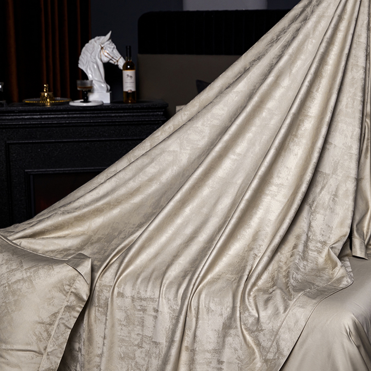 91家纺网 家纺一手货源 找家纺 金纱玉纺家纺 2025新款全棉提花工艺四件套 安吉拉-米咖