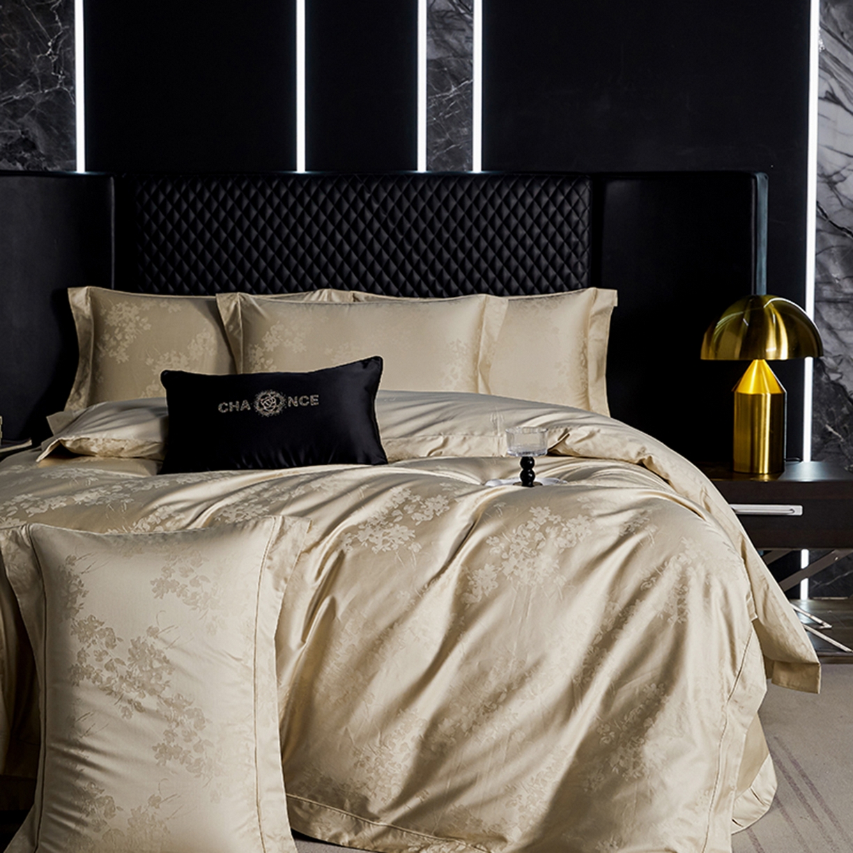 91家纺网 家纺一手货源 找家纺 金纱玉纺家纺 2025新款全棉提花工艺四件套 黛安娜-奶油咖