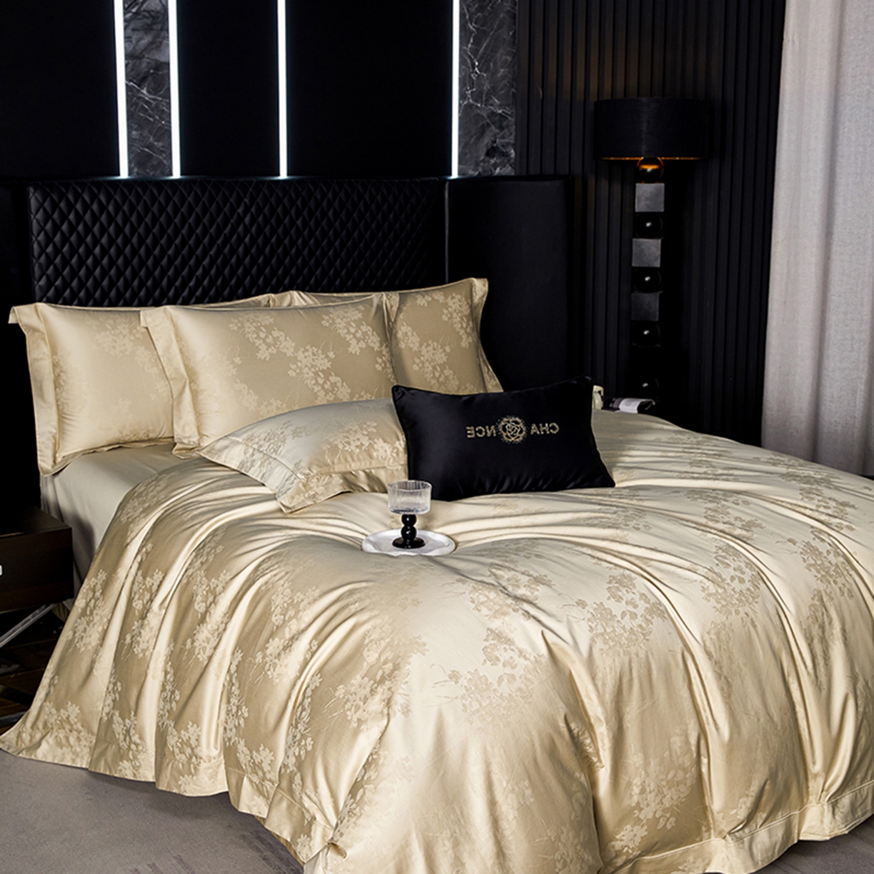 91家纺网 家纺一手货源 找家纺 金纱玉纺家纺 2025新款全棉提花工艺四件套 黛安娜-奶油咖