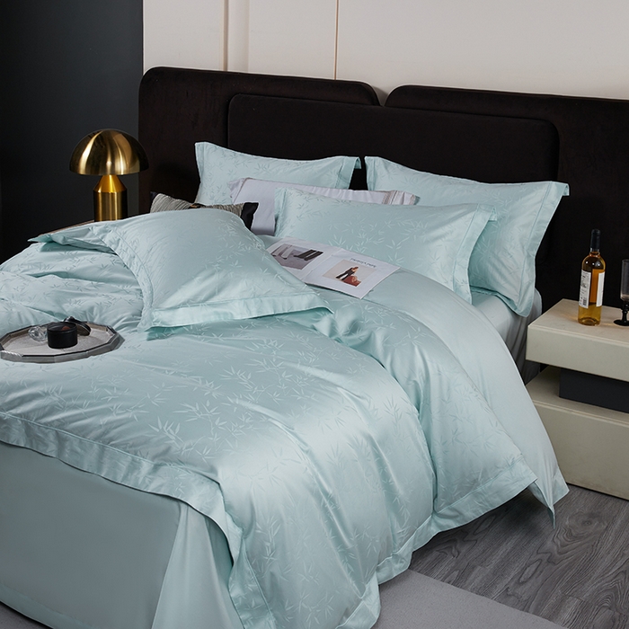 91家纺网 家纺一手货源 找家纺 金纱玉纺家纺 2025新款全棉提花工艺四件套 空山竹语-云水蓝