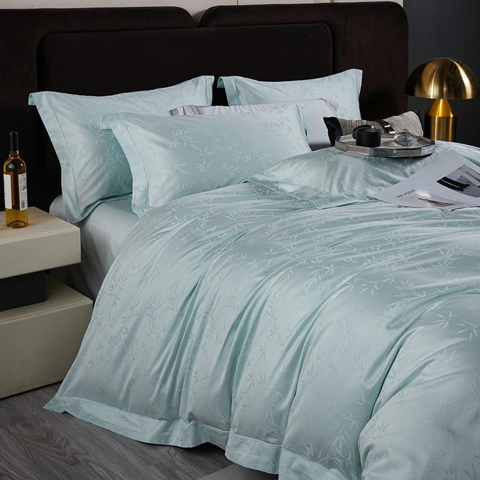 91家纺网 家纺一手货源 找家纺 金纱玉纺家纺 2025新款全棉提花工艺四件套 空山竹语-云水蓝