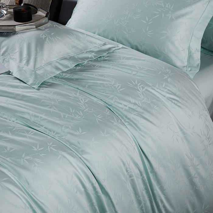 91家纺网 家纺一手货源 找家纺 金纱玉纺家纺 2025新款全棉提花工艺四件套 空山竹语-云水蓝