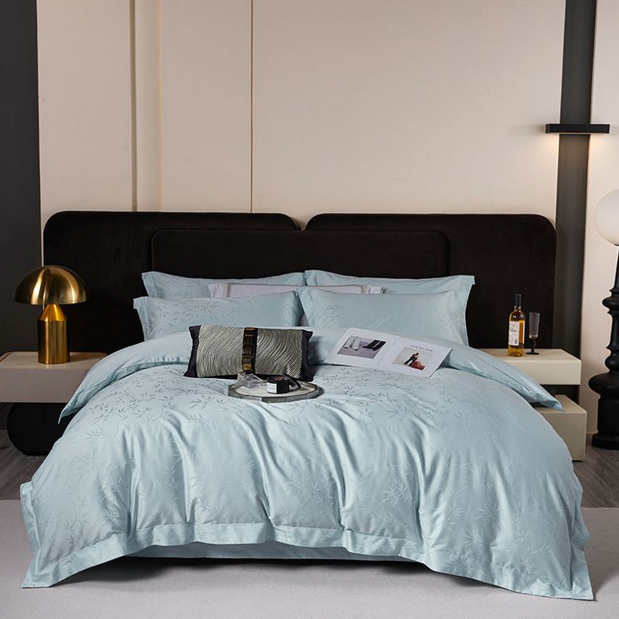 91家纺网 家纺一手货源 找家纺 金纱玉纺家纺 2025新款全棉提花工艺四件套 空山竹语-云水蓝