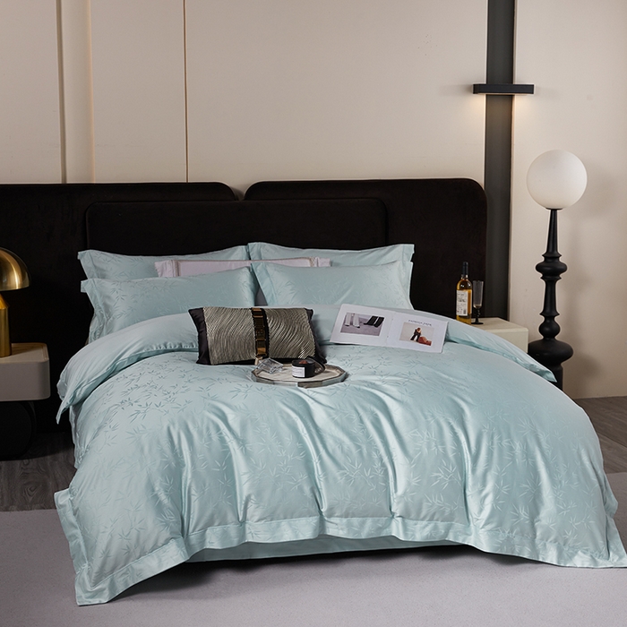 91家纺网 家纺一手货源 找家纺 金纱玉纺家纺 2025新款全棉提花工艺四件套 空山竹语-云水蓝