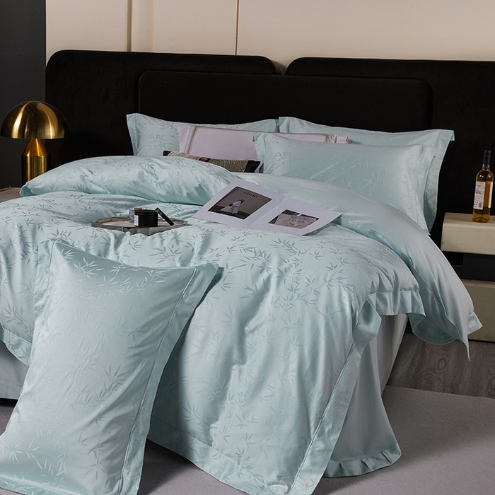 91家纺网 家纺一手货源 找家纺 金纱玉纺家纺 2025新款全棉提花工艺四件套 空山竹语-云水蓝