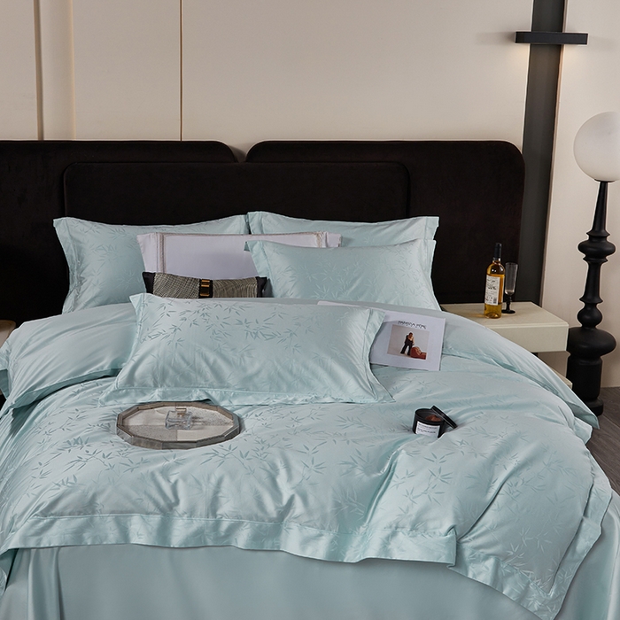 91家纺网 家纺一手货源 找家纺 金纱玉纺家纺 2025新款全棉提花工艺四件套 空山竹语-云水蓝