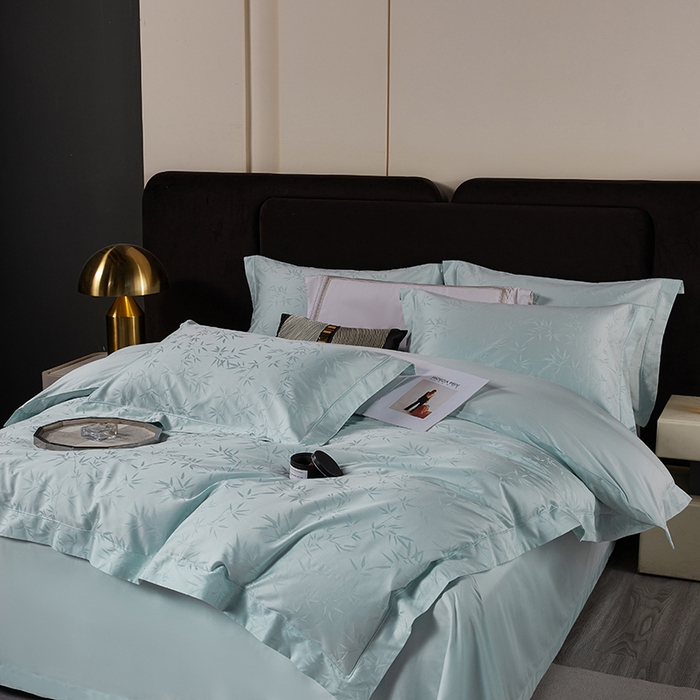 91家纺网 家纺一手货源 找家纺 金纱玉纺家纺 2025新款全棉提花工艺四件套 空山竹语-云水蓝