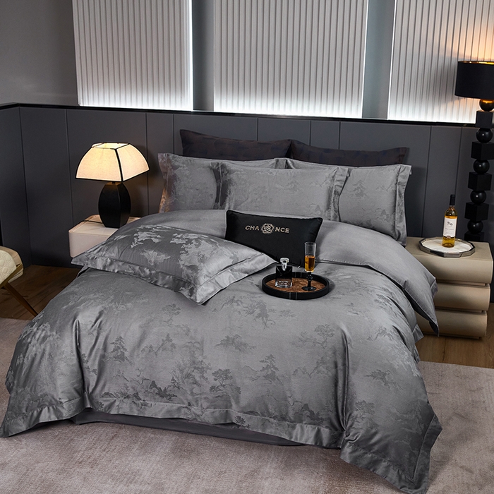 91家纺网 家纺一手货源 找家纺 金纱玉纺家纺 2025新款全棉提花工艺四件套 森曼-时尚灰