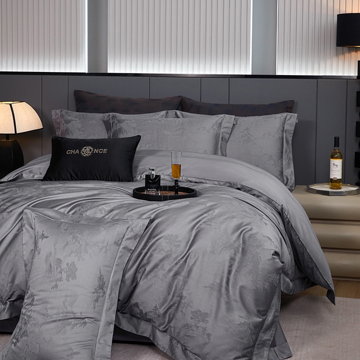 91家纺网 家纺一手货源 找家纺 金纱玉纺家纺 2025新款全棉提花工艺四件套 森曼-时尚灰