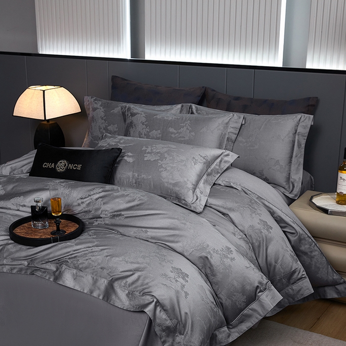 91家纺网 家纺一手货源 找家纺 金纱玉纺家纺 2025新款全棉提花工艺四件套 森曼-时尚灰