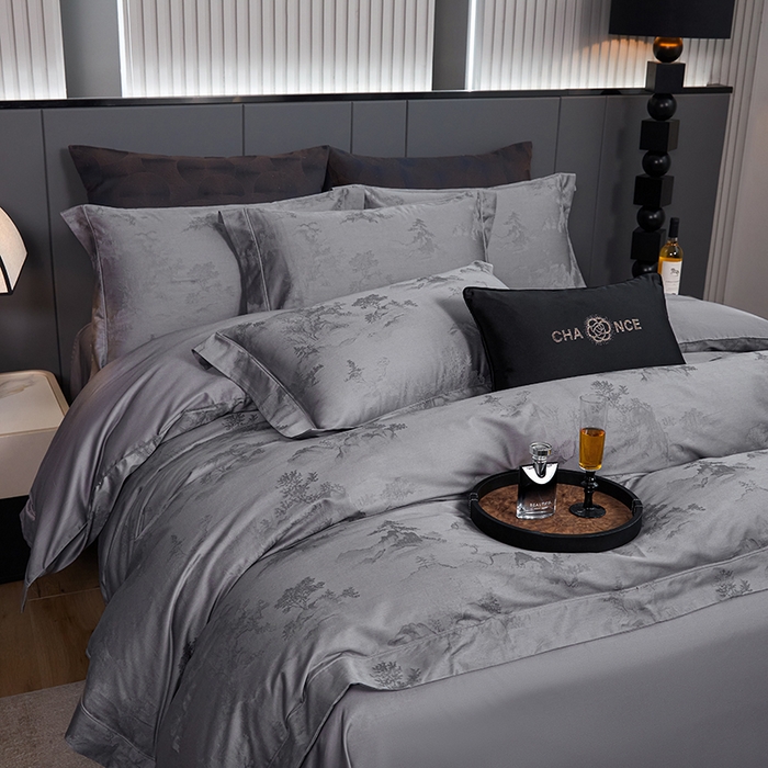 91家纺网 家纺一手货源 找家纺 金纱玉纺家纺 2025新款全棉提花工艺四件套 森曼-时尚灰