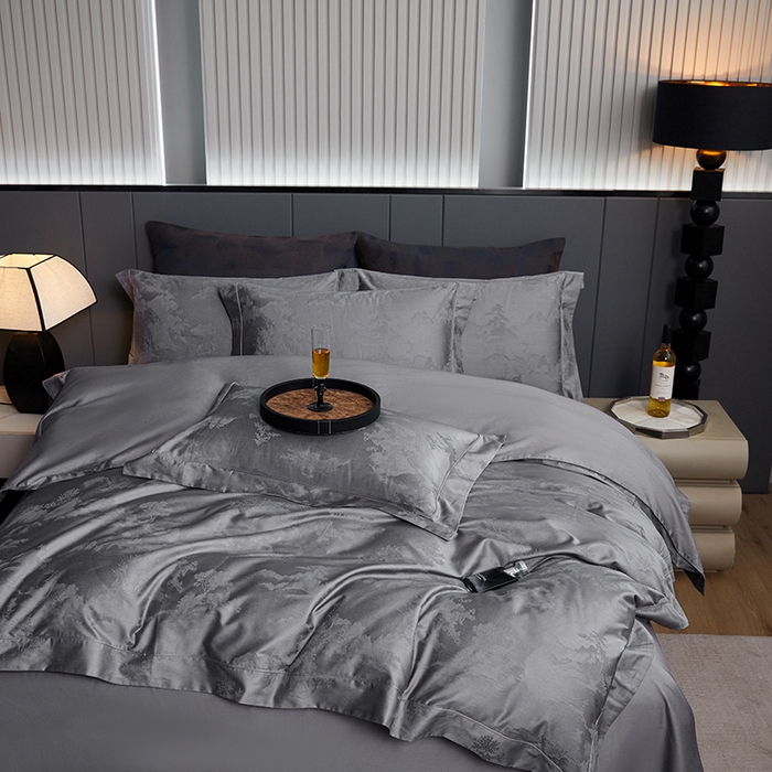 91家纺网 家纺一手货源 找家纺 金纱玉纺家纺 2025新款全棉提花工艺四件套 森曼-时尚灰