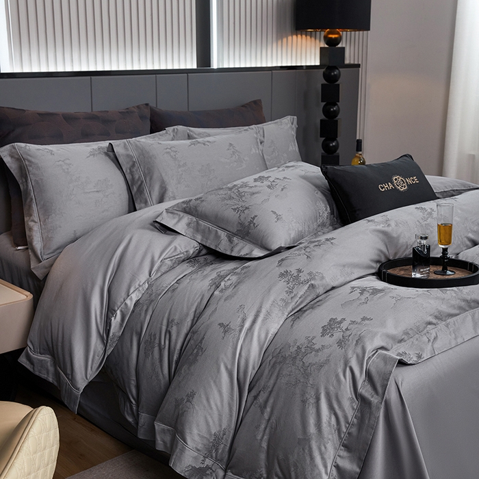 91家纺网 家纺一手货源 找家纺 金纱玉纺家纺 2025新款全棉提花工艺四件套 森曼-时尚灰