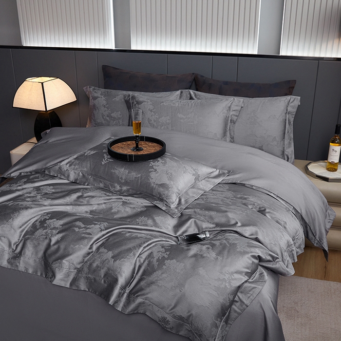 91家纺网 家纺一手货源 找家纺 金纱玉纺家纺 2025新款全棉提花工艺四件套 森曼-时尚灰