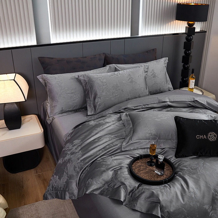 91家纺网 家纺一手货源 找家纺 金纱玉纺家纺 2025新款全棉提花工艺四件套 森曼-时尚灰