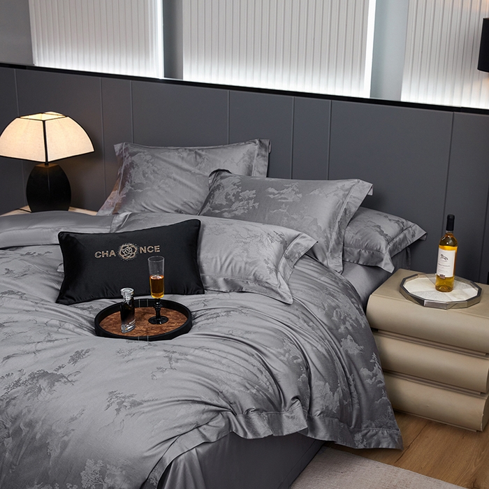 91家纺网 家纺一手货源 找家纺 金纱玉纺家纺 2025新款全棉提花工艺四件套 森曼-时尚灰