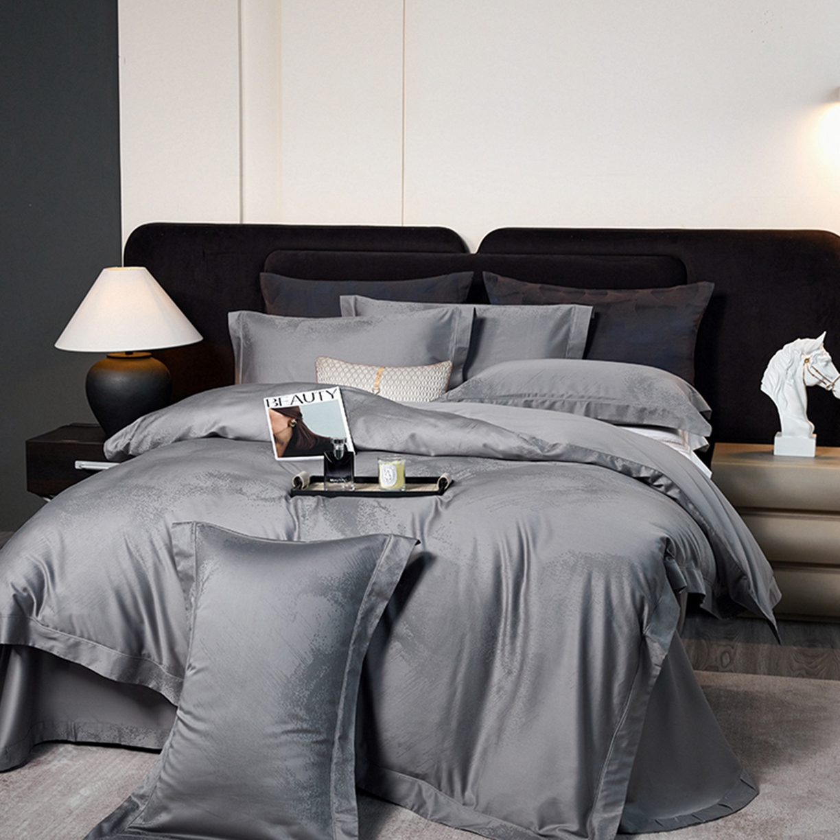 91家纺网 家纺一手货源 找家纺 金纱玉纺家纺 2025新款全棉提花工艺四件套 星空-铂灰