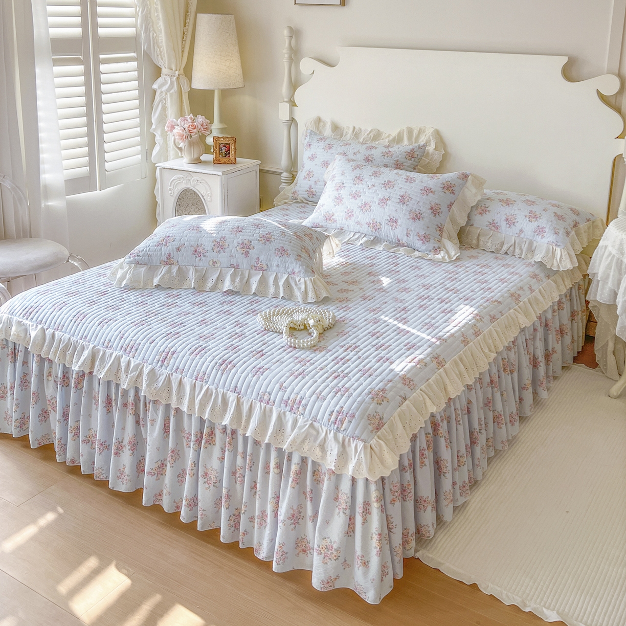 91家纺网 家纺一手货源 找家纺 （总）恋尚 2025新款印花竹节纱床笠款床裙四件套（四件套控价220起）