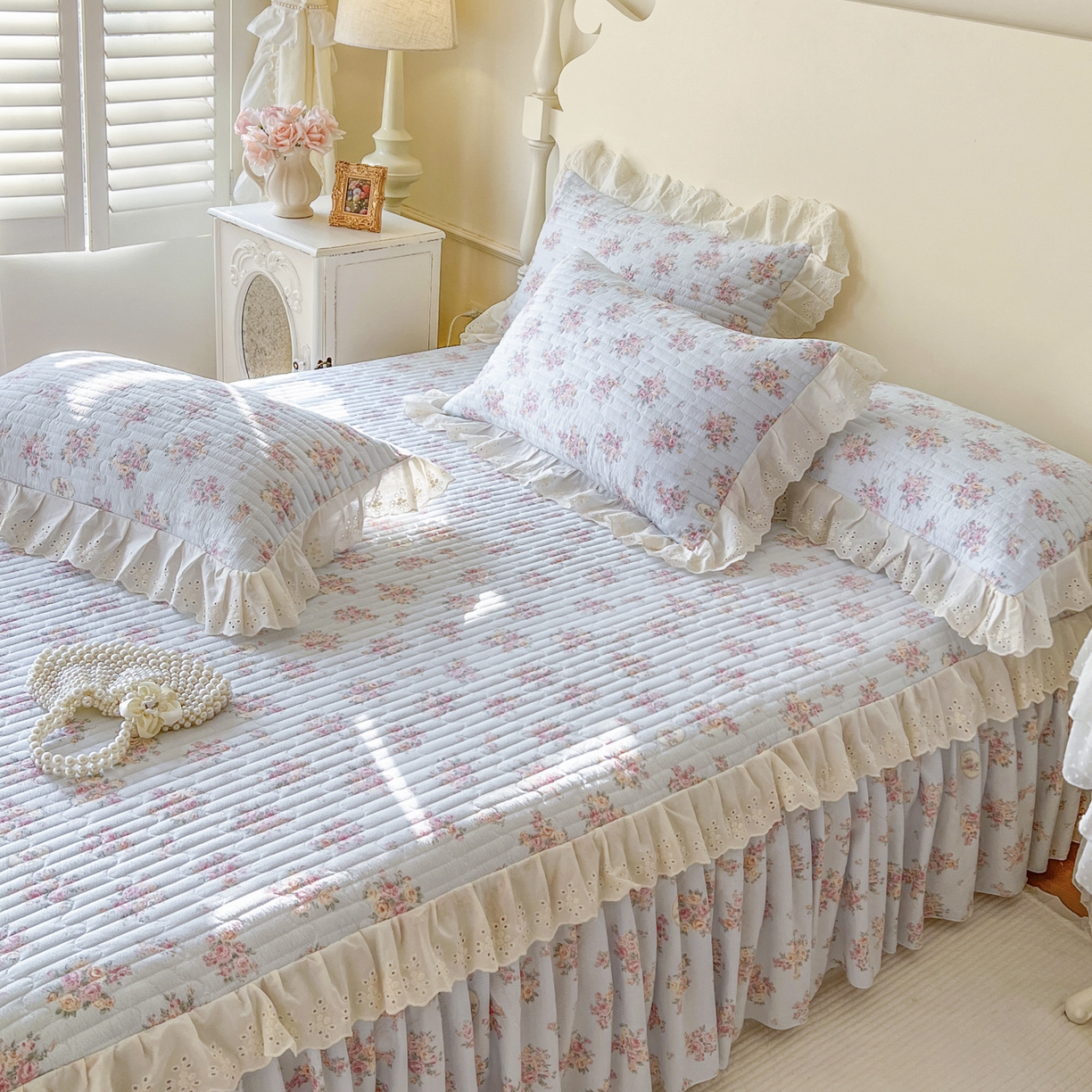 91家纺网 家纺一手货源 找家纺 （总）恋尚 2025新款印花竹节纱床笠款床裙四件套（四件套控价220起）