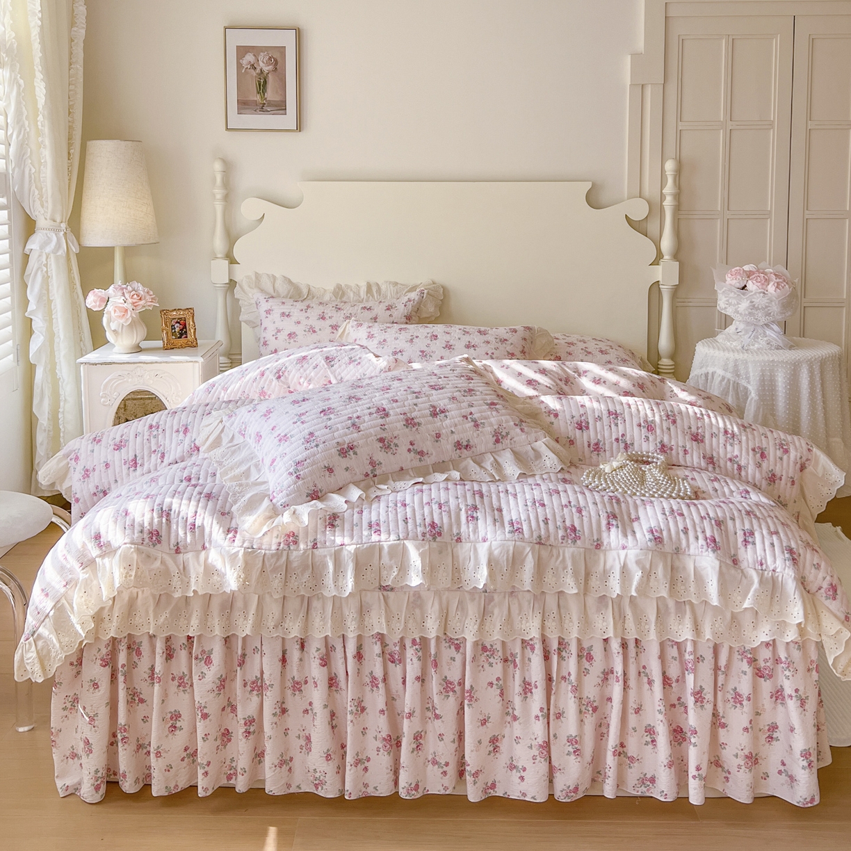 91家纺网 家纺一手货源 找家纺 恋尚 2025新款印花竹节纱床笠款床裙四件套（四件套控价220起） 花悦