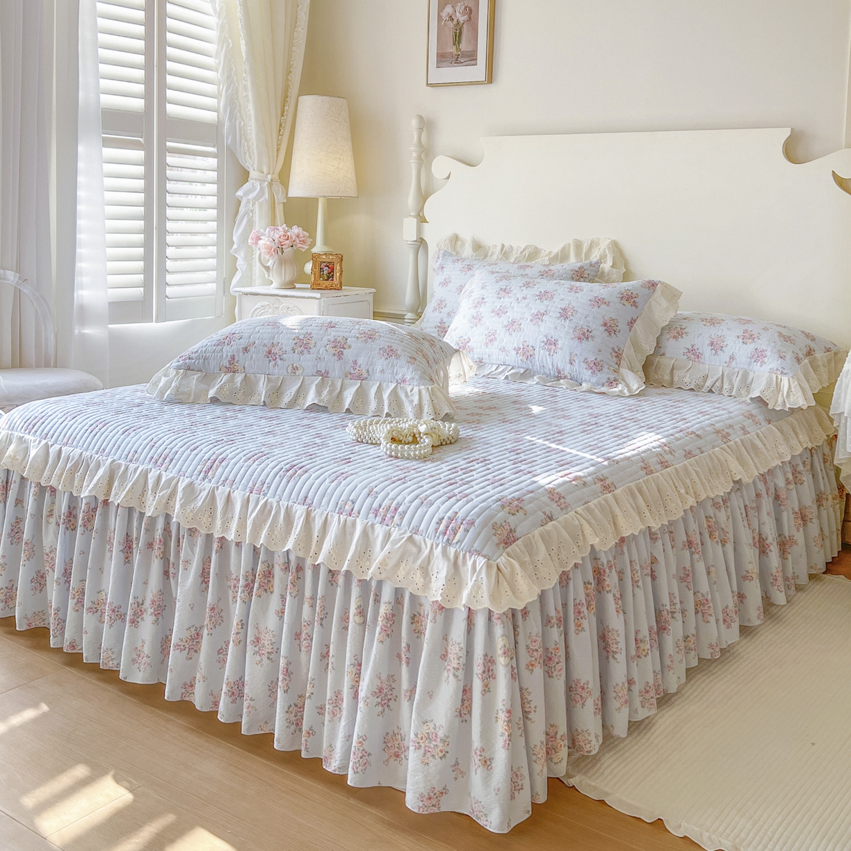 91家纺网 家纺一手货源 找家纺 恋尚 2025新款印花竹节纱床笠款床裙四件套（四件套控价220起） 春野