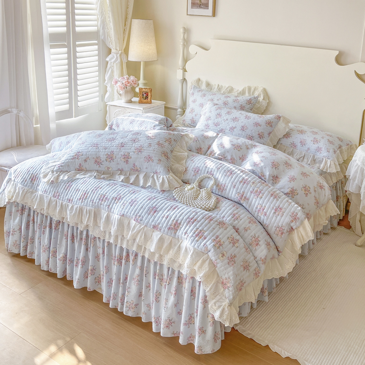 91家纺网 家纺一手货源 找家纺 恋尚 2025新款印花竹节纱床笠款床裙四件套（四件套控价220起） 春野