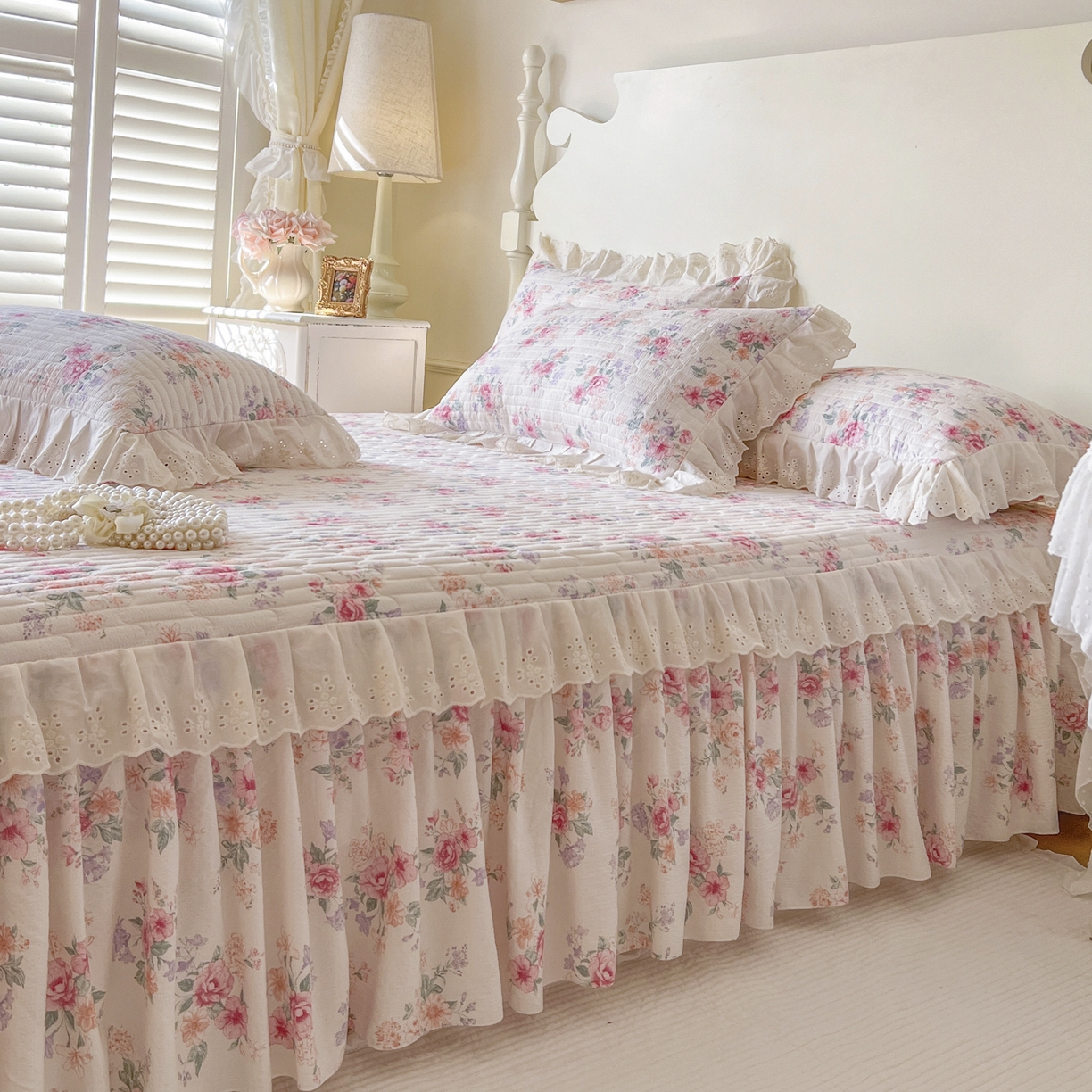 91家纺网 家纺一手货源 找家纺 恋尚 2025新款印花竹节纱床笠款床裙四件套（四件套控价220起） 花浅