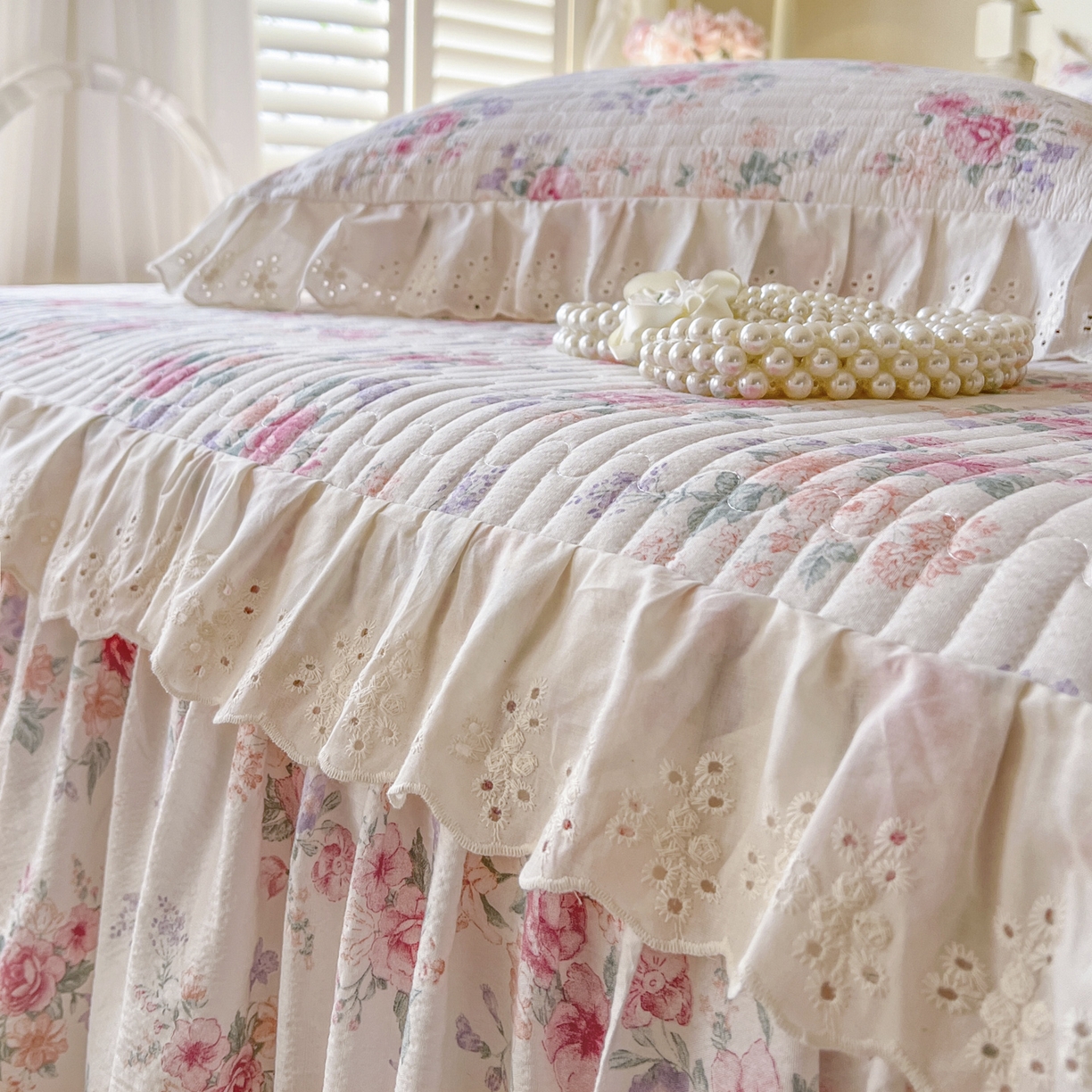 91家纺网 家纺一手货源 找家纺 恋尚 2025新款印花竹节纱床笠款床裙四件套（四件套控价220起） 花浅