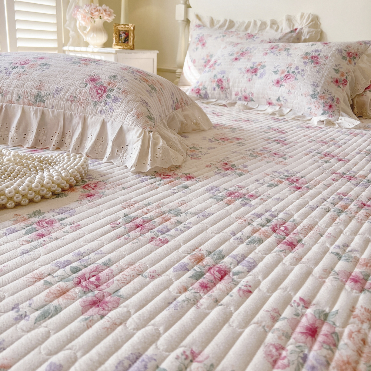 91家纺网 家纺一手货源 找家纺 恋尚 2025新款印花竹节纱床笠款床裙四件套（四件套控价220起） 花浅