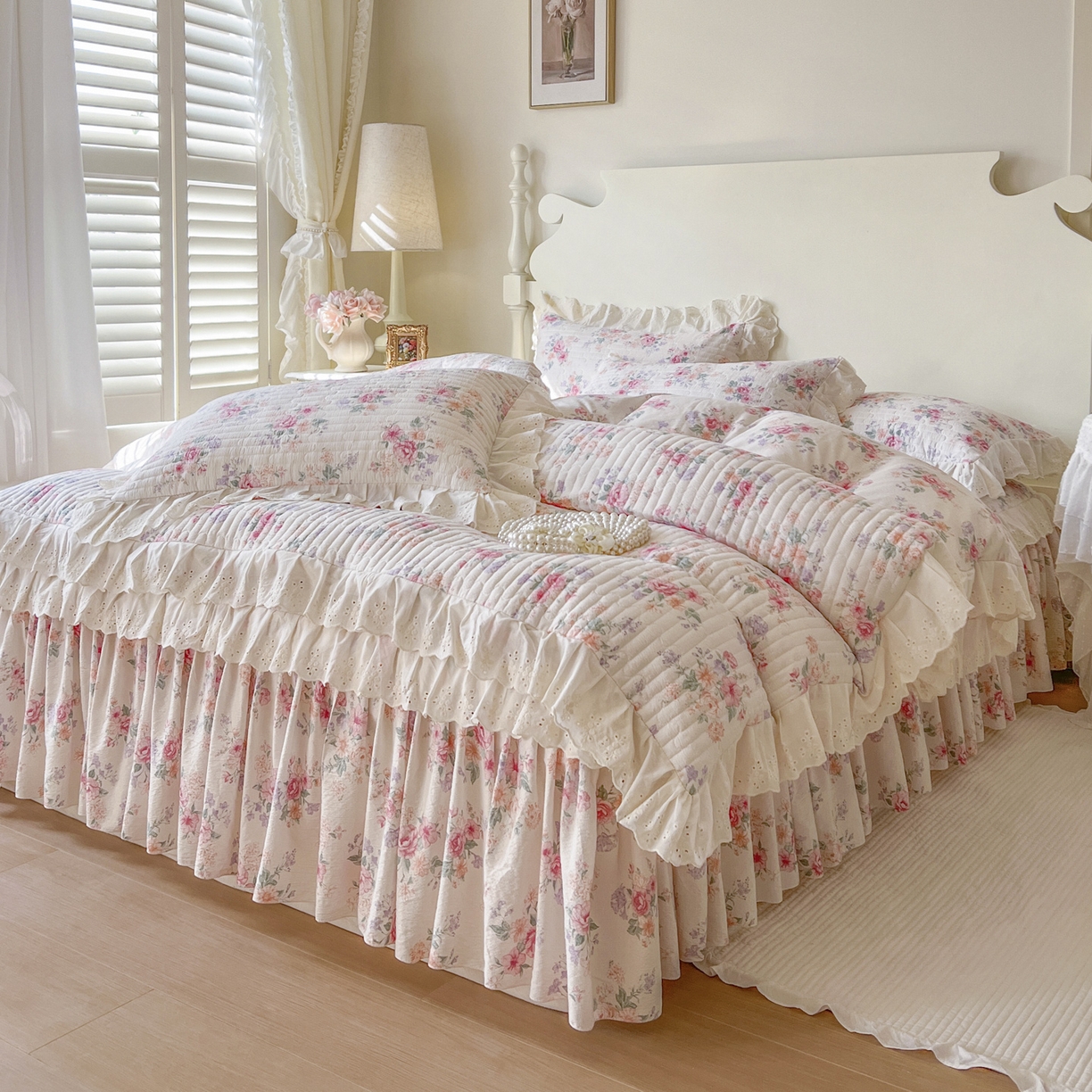 91家纺网 家纺一手货源 找家纺 恋尚 2025新款印花竹节纱床笠款床裙四件套（四件套控价220起） 花浅