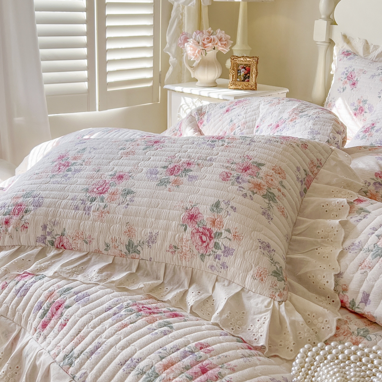 91家纺网 家纺一手货源 找家纺 恋尚 2025新款印花竹节纱床笠款床裙四件套（四件套控价220起） 花浅