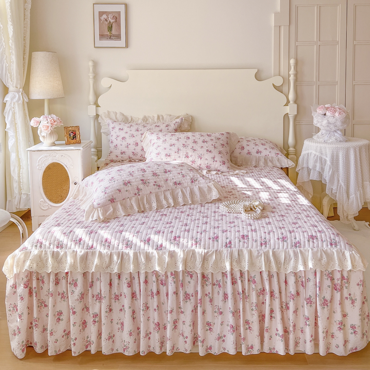 91家纺网 家纺一手货源 找家纺 恋尚 2025新款印花竹节纱床笠款床裙四件套（四件套控价220起） 花悦