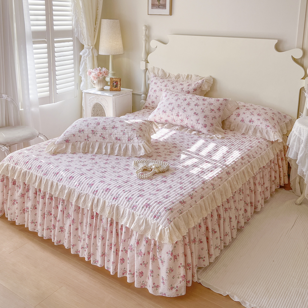 91家纺网 家纺一手货源 找家纺 恋尚 2025新款印花竹节纱床笠款床裙四件套（四件套控价220起） 花悦