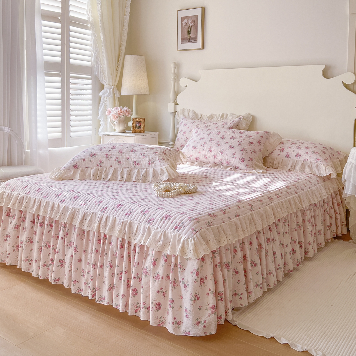 91家纺网 家纺一手货源 找家纺 恋尚 2025新款印花竹节纱床笠款床裙四件套（四件套控价220起） 花悦