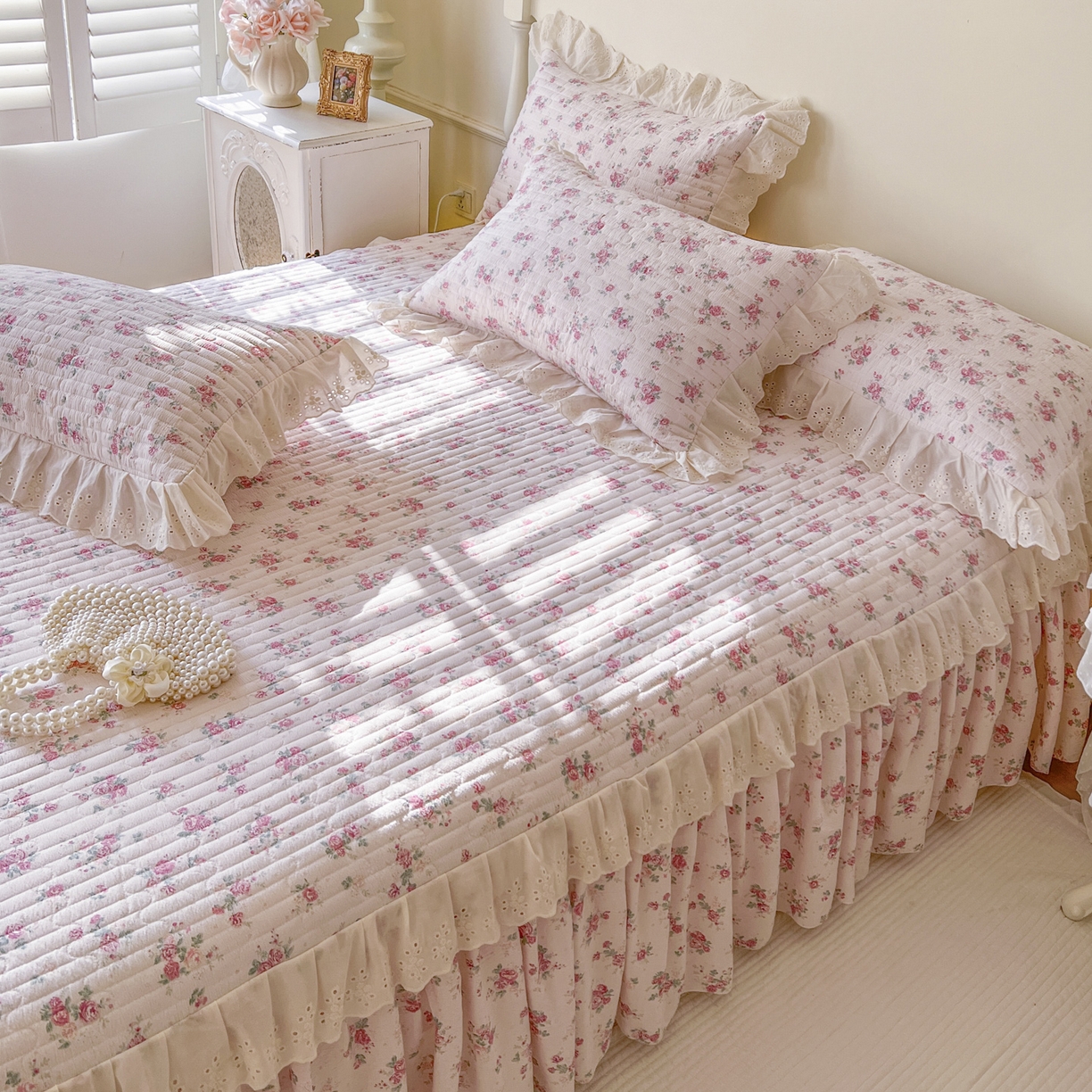 91家纺网 家纺一手货源 找家纺 恋尚 2025新款印花竹节纱床笠款床裙四件套（四件套控价220起） 花悦