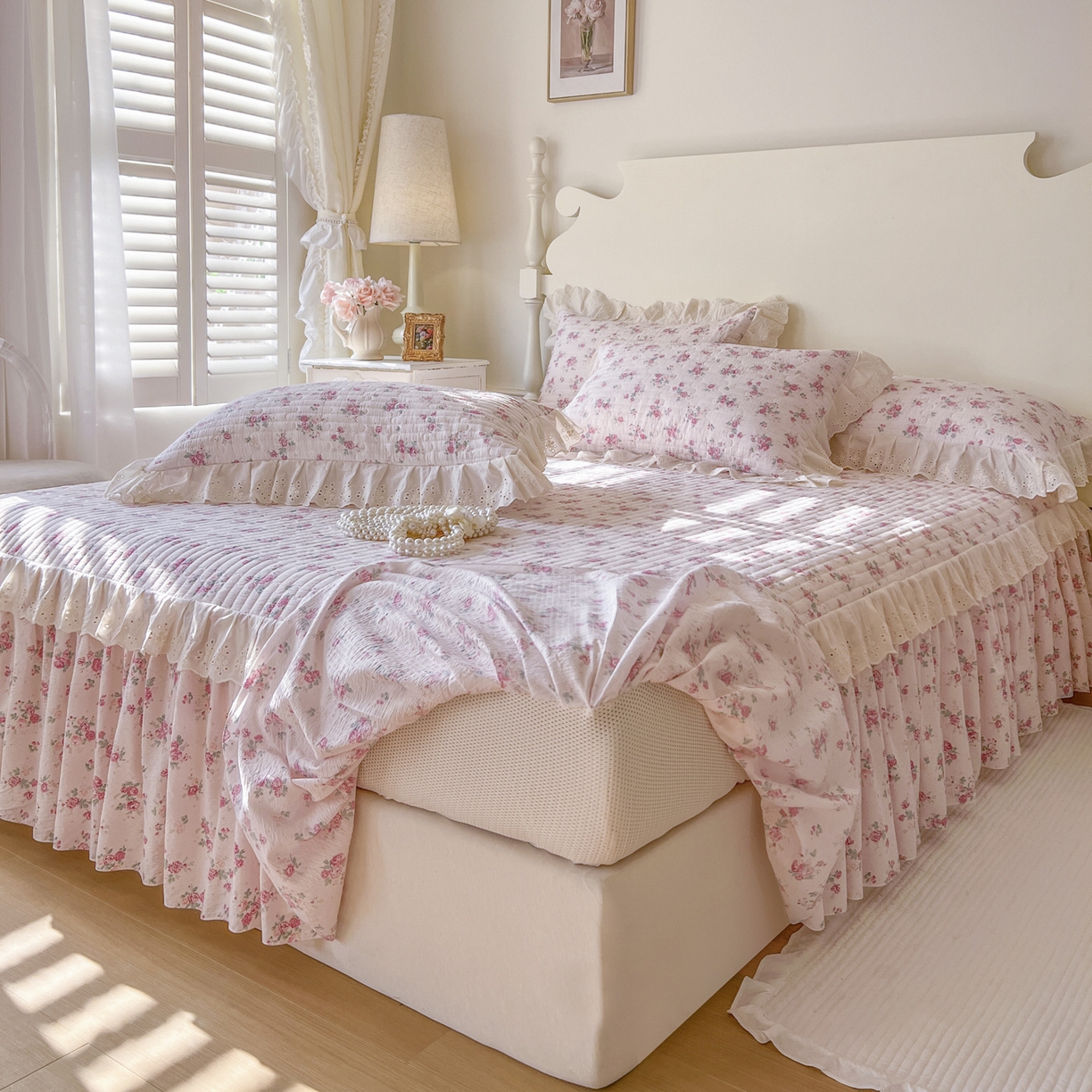 91家纺网 家纺一手货源 找家纺 恋尚 2025新款印花竹节纱床笠款床裙四件套（四件套控价220起） 花悦